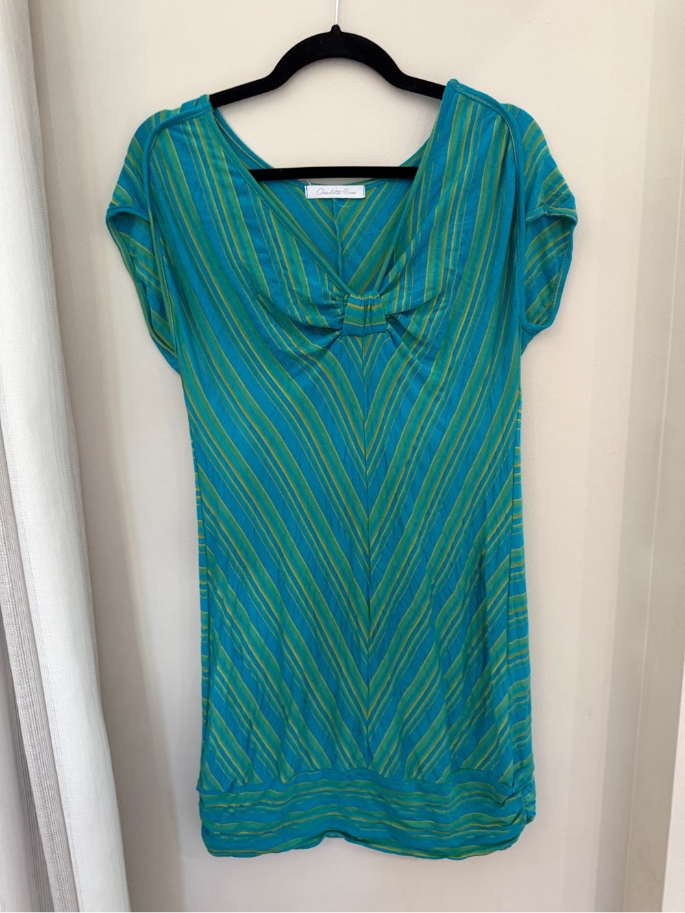 Vintage Charlotte Russe Teal & Lime Stripe Bow-Front Mini Dress